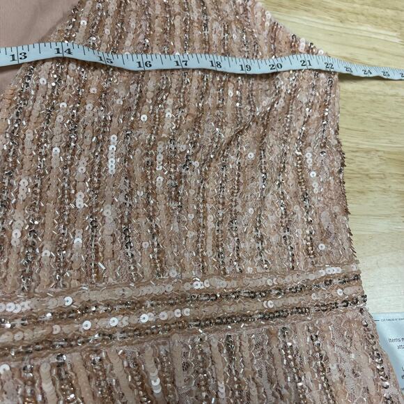 Mac Duggal NWT Sequined Sleeveless Plunge Neck Flowy Gown Rose Gold Size 16 - Picture 6 of 14